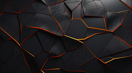 a black background with orange light and cracks, in the style of abstract geometrics, hard edge, shaped canvas