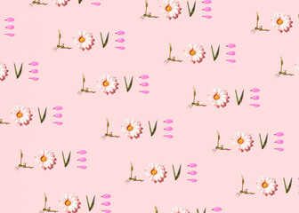 Fototapeta na wymiar Love celebration, pattern made of flowers on pastel pink background, romantic, natural concept. 