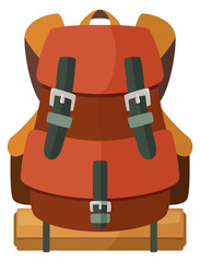 Leather backpack. Cartoon travel icon. Tourist bag