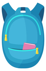 Cartoon backpack icon. Student bag with school supplies