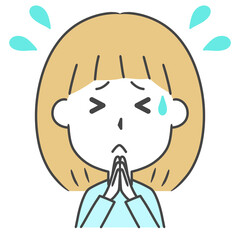 ごめんなさいと謝る女性　上半身　イラスト