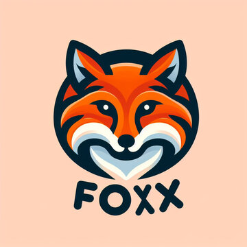 flat vector logo of animal fox,  soft background