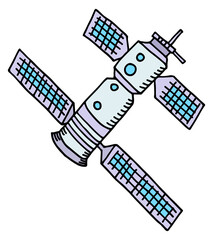 Space station doodle. Orbit spacecraft with solar panels