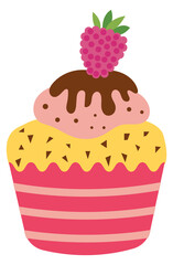 Strawberry muffin icon. Colorful sweet cream pastry