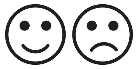 Smiley face emoji icon vector.  smiling symbol. Smile sign. Simple flat shape happy and sad emotion logo. Isolated on white background. 1234 - obrazy, fototapety, plakaty