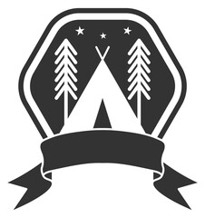 Forest camping adventure logo. Tourist club emblem