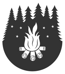 Forest camp logo. Wild nature travel badge