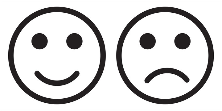 Smiley face emoji icon vector.  smiling symbol. Smile sign. Simple flat shape happy and sad emotion logo. Isolated on white background. 1234
