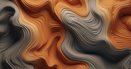 abstract wavy pattern 3D background, brown sand grey green, organic render