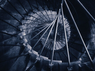 Spiral old staircase top view