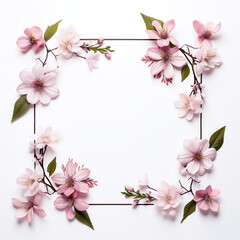 Fototapeta na wymiar frame with flowers branches leaves and petals isolated