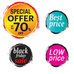 Special offer , best price, black Friday , low price round bubbles tag design vector
