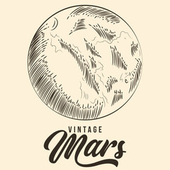 Vintage Hand Drawing Mars Planet Sketch Vector Stock Illustration