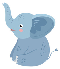 Baby elephant smiling. Cute childish style mascot