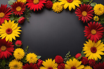 Frame made of red and yellow flowers