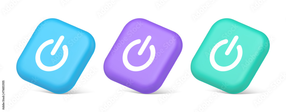 Poster shutdown turn on off button energy switch power start stop web app design 3d isometric icon