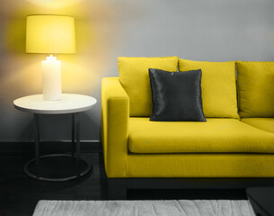 Beautiful living room with yellow sofa
