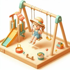 3D Illustration on one child on a swing