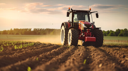 Obraz premium A farmer driving a tractor in a field