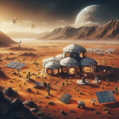 Human settlement on planet Mars - obrazy, fototapety, plakaty