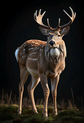 Naklejka na ściany i meble Deer antlers portrait in the woods , wildlife animal