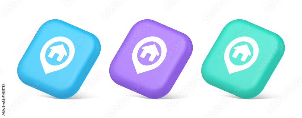 Poster house map pin location button navigation panel web app gps network pointer 3d isometric icon
