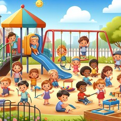 Illustration of kids in a playground