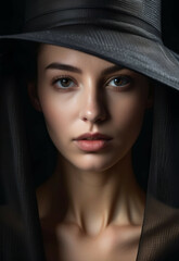 Portrait Elegant woman with hat , Modern art 
