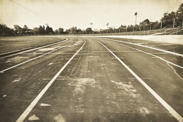 Vintage sepia-toned photo of an historic track, evoking nostalgia and the history of athletics