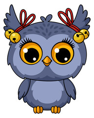 Funny girl owl. Cute cartoon baby bird