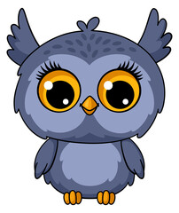Friendly owl with big eyes. Cartoon bird character