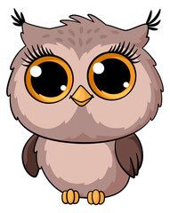 Cartoon owl character. Forest wild bird mascot