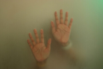 Blurry hand shadow behind mirror, Illustration of designer