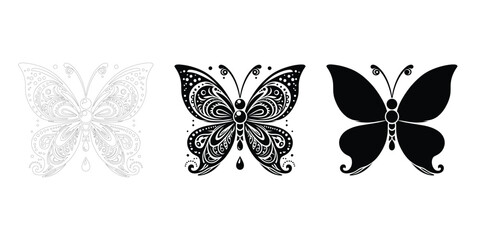 butterfly coloring pages easy , butterfly vectors, hand drawn butterfly  black outline, butterfly tattoo, silhouuette,butterfly on white background