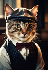 Cat  mafia , Mafia clothes , animal with a hat