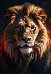 Naklejka premium Lion face , feline king isolated , wildlife Portrait Wildlife animal. 
