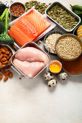 Foods containing natural magnesium (Mg). Healthy food concept