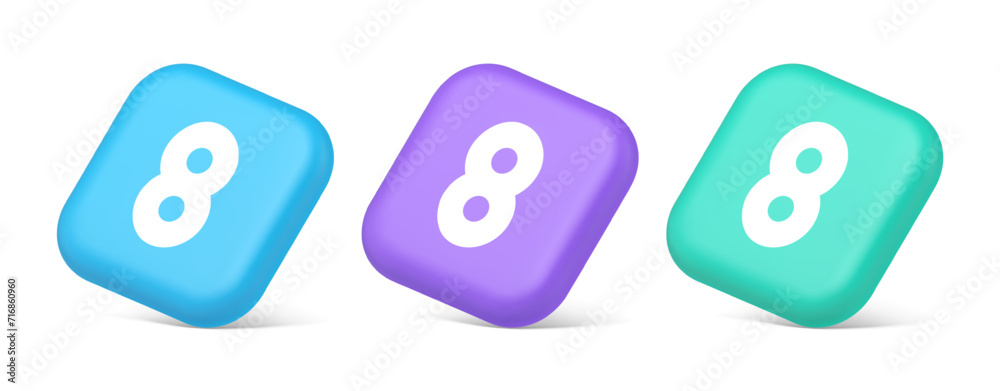 Poster eight number button mathematic counting calculator web application 3d realistic isometric icon