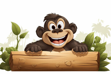 Cartoon Monkey With Wooden Sign
