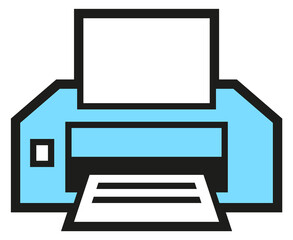 Printer icon. Blue office document contact symbol