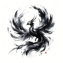Logo tattoo bird phoenix ink concept Chinese art style  - obrazy, fototapety, plakaty