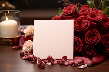 Red And Pink Roses With Blank Card