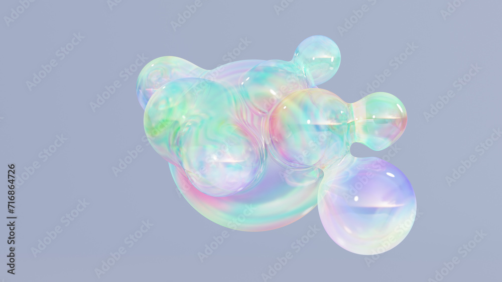Poster abstract liquid circles on a background of pastel color with spacing. 3d design of a rainbow-colored