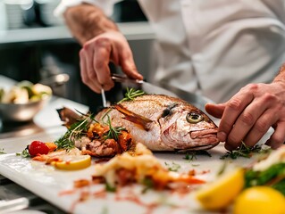 A chef cooking with sustainably sourced seafood options