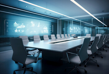 Modern Corporate Meeting Room with Futuristic Interface Technology