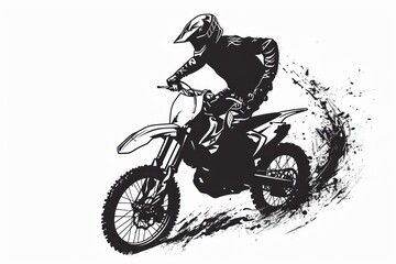 Fototapeta na wymiar Motocross rider in action, sketch graphics monochrome illustration . illustration. Motocross concept for banner with copy space. Enduro. Extreme sport concept. Grunge illustration.