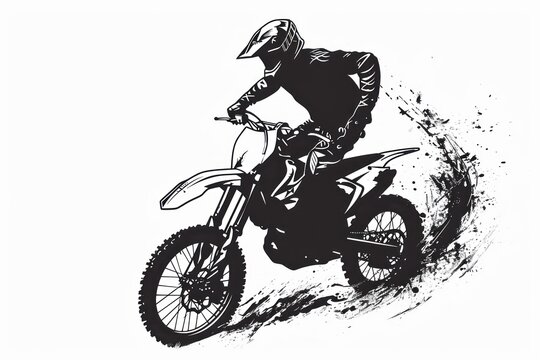 Motocross rider in action, sketch graphics monochrome illustration . illustration. Motocross concept for banner with copy space. Enduro. Extreme sport concept. Grunge illustration.