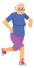 Jogging old woman. Happy active senior lifestyle