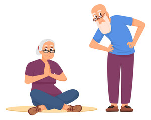 Old people workout. Happy seniors exercise together