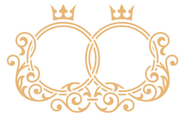 Wedding monogram template. Couple frame golden ornament